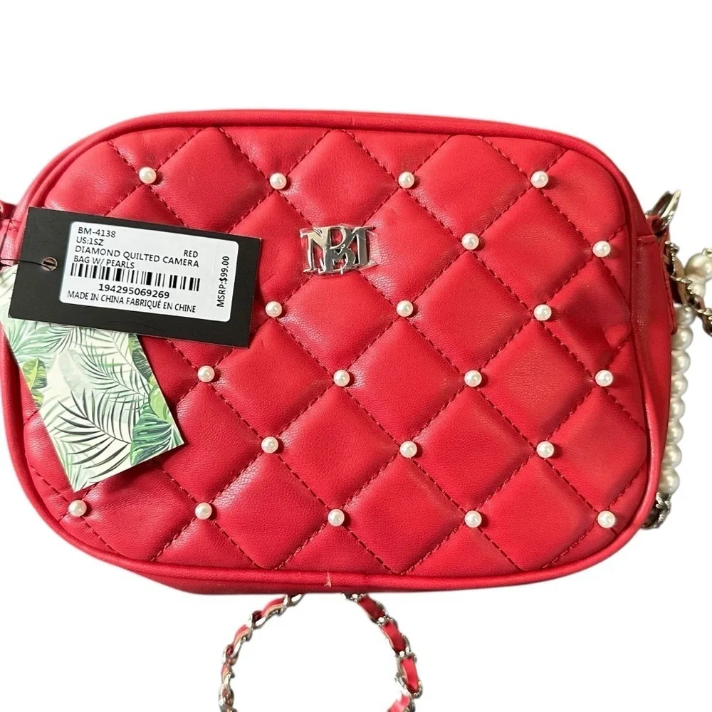 Badgley Mischka NWT Pearl-Embellished Red Crossbody Bag